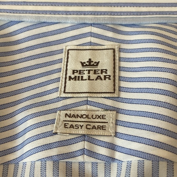 Peter Millar Men’s Blue and White Striped Button Down Shirt Size 17.5 - Picture 5 of 9